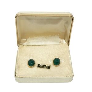 Vintage‎ Genuine Green Chalcedony SCARAB Earrings 12kt.gf Screw Back